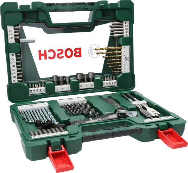 BOSCH Bohrer- und Bit-Set mit LED-Taschenlampe und Rollgabelschlüssel, 83-teilig