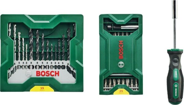 BOSCH Bohrer- und Bit-Set 25+15+1 Mini-X-Line Sets plus Griff, 41-teilig