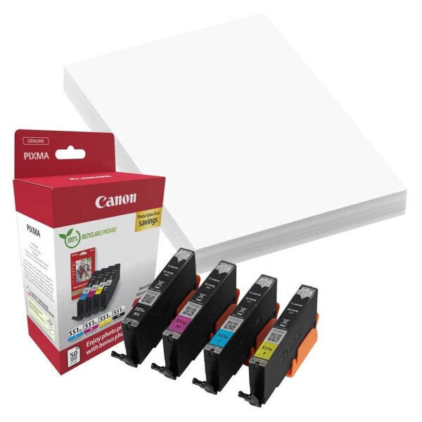 Canon CLI-551 XL C/M/Y/BK schwarz, cyan, magenta, gelb Druckerpatronen + Fotopapier