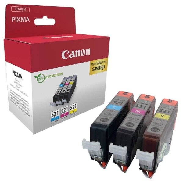 Canon CLI-521 C/M/Y cyan, magenta, gelb Druckerpatronen, 3er-Set