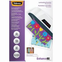 Fellowes Laminierfolien Enhance80 glänzend für A4 80 micron selbstklebender Rücken, 100 St.