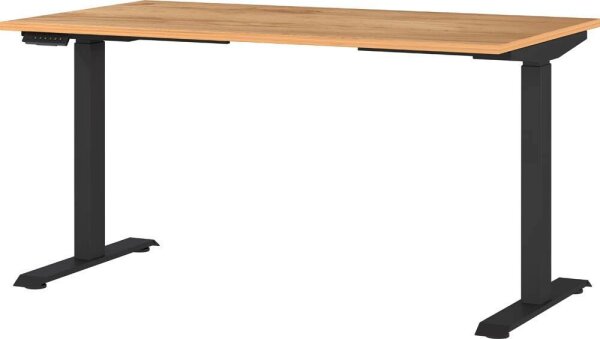 GERMANIA JET höhenverstellbarer Schreibtisch navarra-eiche rechteckig, T-Fuß-Gestell schwarz 140,0 x 80,0 cm