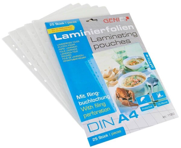 GENIE Laminierfolien glänzend für A4 125 micron Universal-Lochung, 25 St.