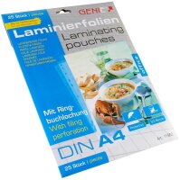 GENIE Laminierfolien glänzend für A4 125 micron Universal-Lochung, 25 St.