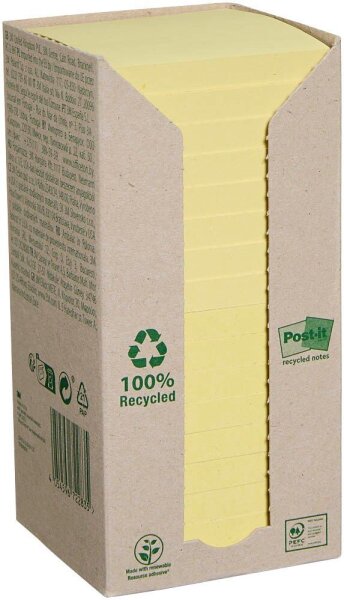 Post-it® Recycling Notes Haftnotizen 654-1T gelb, 16 Blöcke