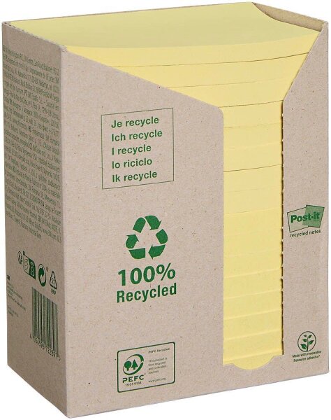 Post-it® Recycling Notes Haftnotizen 655-1T gelb, 16 Blöcke