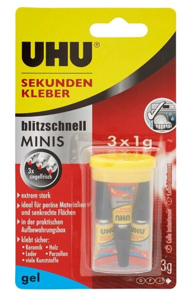 UHU blitzschnell MINIS gel Sekundenkleber 3x 1,0 g, 3 St.