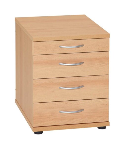 MÖBELPARTNER Standcontainer buche 4 Auszüge Kunststoff-Stangengriff silber 41,6 x 50,0 x 53,4 cm
