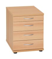 MÖBELPARTNER Standcontainer buche 4 Auszüge Kunststoff-Stangengriff silber 41,6 x 50,0 x 53,4 cm