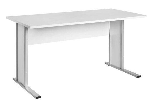 MÖBELPARTNER Schreibtisch lichtgrau rechteckig, Kufen-Gestell silber 140,0 x 65,0 cm