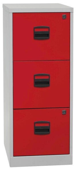 BISLEY Home PFA 3 Hängeregistraturschrank lichtgrau, kardinalrot 3 Schubladen 41,3 x 40,0 x 101,5 cm, 1 St.