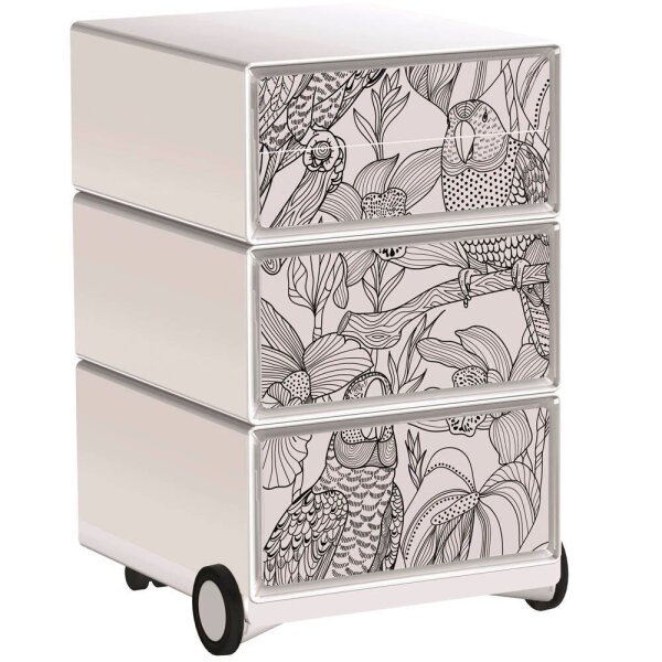 PAPERFLOW easyBox Tropical Rollcontainer weiß, bunt 62471 4 Auszüge 39,0 x 43,6 x 64,2 cm