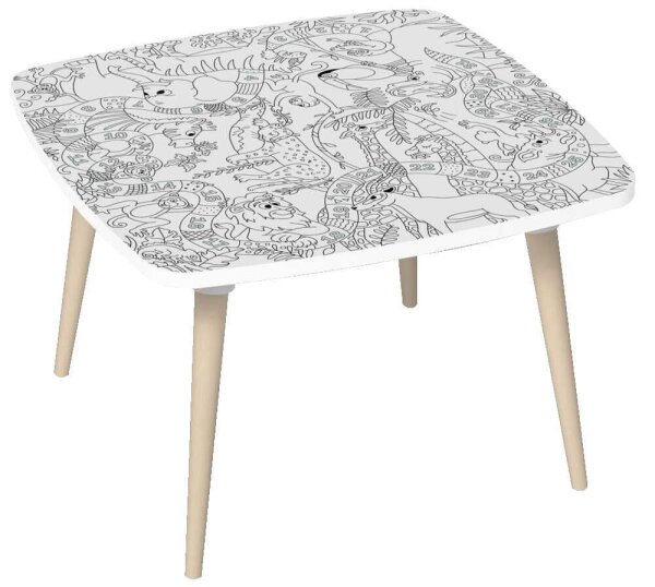 PAPERFLOW Kids Dschungel Maltisch quadratisch Spanplatte weiß 60,0 x 60,0 x 40,0 cm, 1 St.