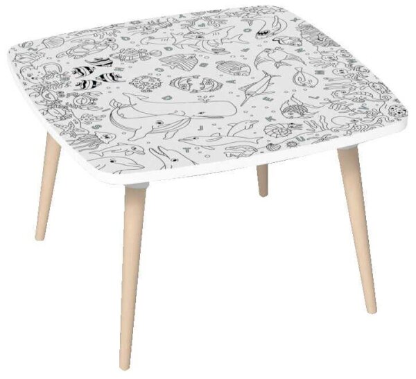 PAPERFLOW Kids Ozean Maltisch quadratisch Spanplatte weiß 60,0 x 60,0 x 40,0 cm, 1 St.