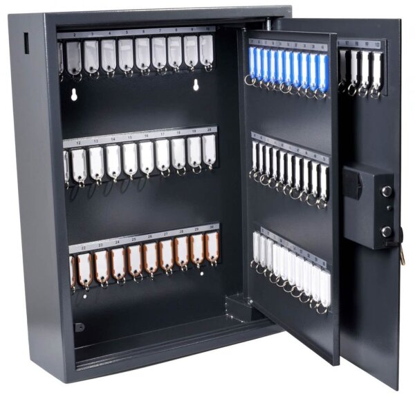 pavo High Security Magnettag Schlüsseltresor grau mit 100 Haken, Elektronikschloss, 48,0 x 15,0 x 60,0 cm, 1 St.