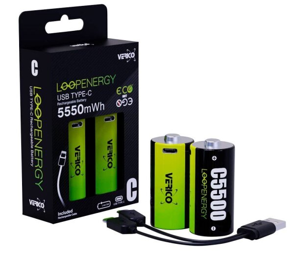 VERICO USB-Akkus mit Ladekabel LoopEnergy Baby C Li-Ion Baby C, 2 St.