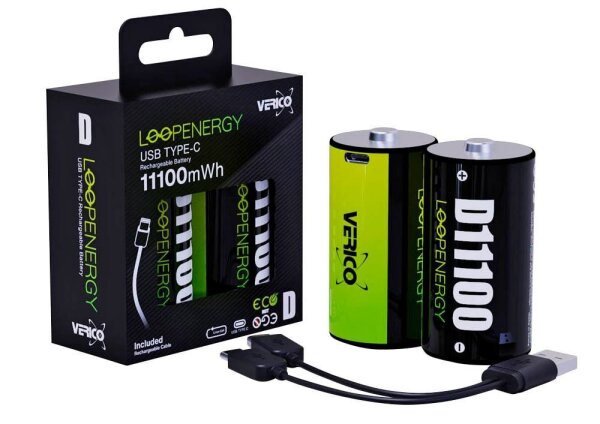 VERICO USB-Akkus mit Ladekabel LoopEnergy Mono D Li-Ion Mono D, 2 St.