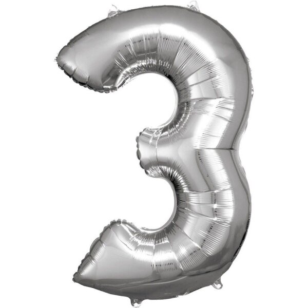 amscan® Folienballon Zahl 3 silber, 1 St.