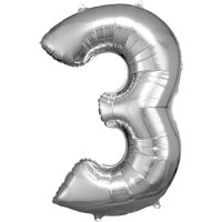 amscan® Folienballon Zahl 3 silber, 1 St.
