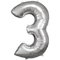 amscan® Folienballon Zahl 3 silber, 1 St.