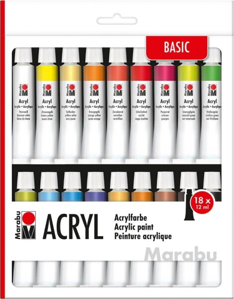 Marabu Basic Acrylfarben farbsortiert 18 x 12,0 ml, 18 St.