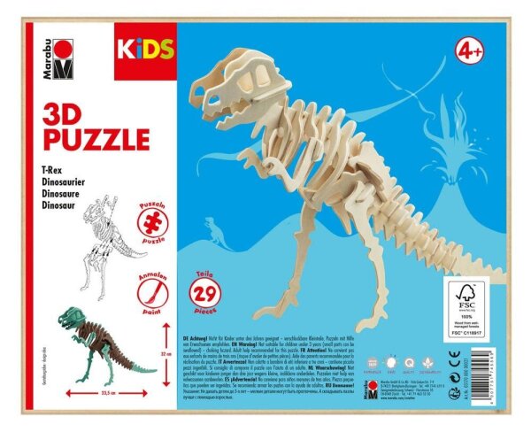 Marabu KiDS T-Rex 3D-Puzzle, 29 (bemalbar) Teile