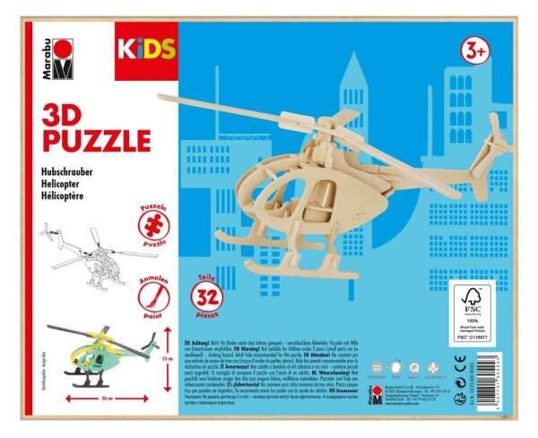 Marabu KiDS Hubschrauber 3D-Puzzle, 32 (bemalbar) Teile
