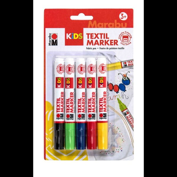 Marabu KiDS Textilmarker farbsortiert 3,0 mm, 5 St.
