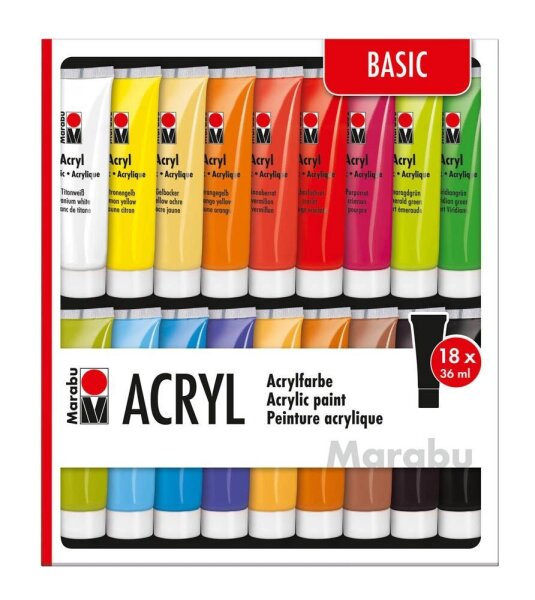 Marabu Basic Acrylfarben farbsortiert 18 x 36,0  ml, 18 St.