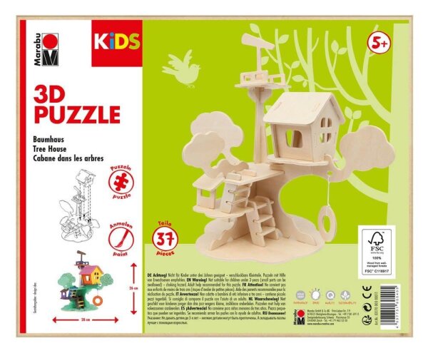 Marabu KiDS Baumhaus 3D-Puzzle, 37 (bemalbar) Teile