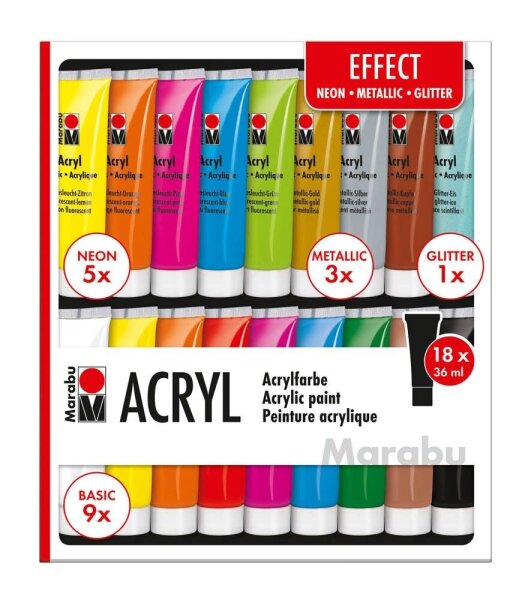 Marabu EFFECT Acrylfarben farbsortiert 18 x 36,0 ml, 18 St.