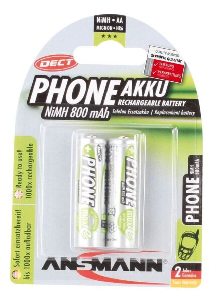 ANSMANN Akkus DECT Ni-MH Mignon AA 800 mAh, 2 St.