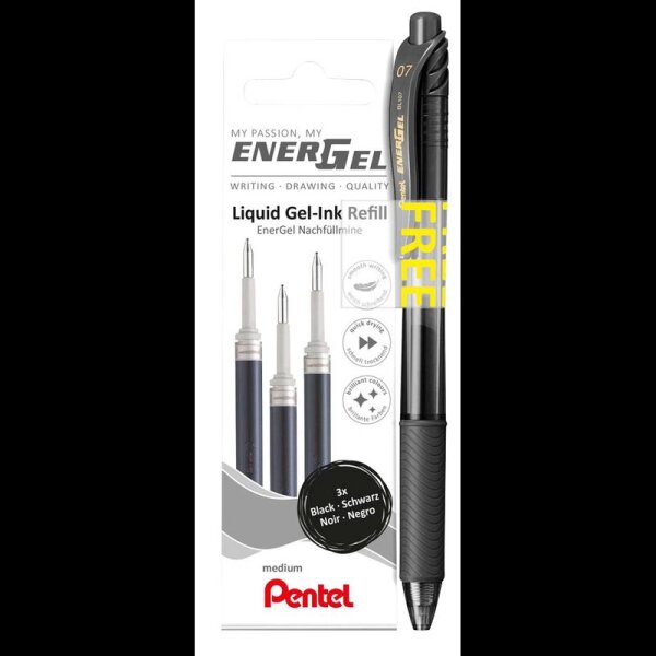 AKTION: Pentel EnerGel Gelschreiberminen schwarz 0,35 mm 1 Set + GRATIS Pentel EnerGel BL107 Gelschreiber schwarz