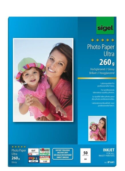 SIGEL Fotopapier IP641 DIN A4 hochglänzend 260 g/qm 50 Blatt