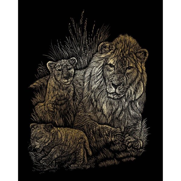 PRACHT® Creatives Kratzbild Löwe mit Jungen gold