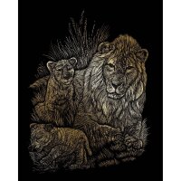 PRACHT® Creatives Kratzbild Löwe mit Jungen gold