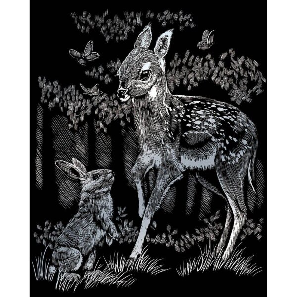 PRACHT® Creatives Kratzbild Rehkitz silber