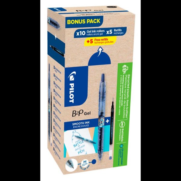 AKTION: PILOT B2P „Bottle 2 Pen“ GEL Gelschreibermine schwarz 0,4 mm 1 Set + GRATIS 5 PILOT Gelschreibermine blau