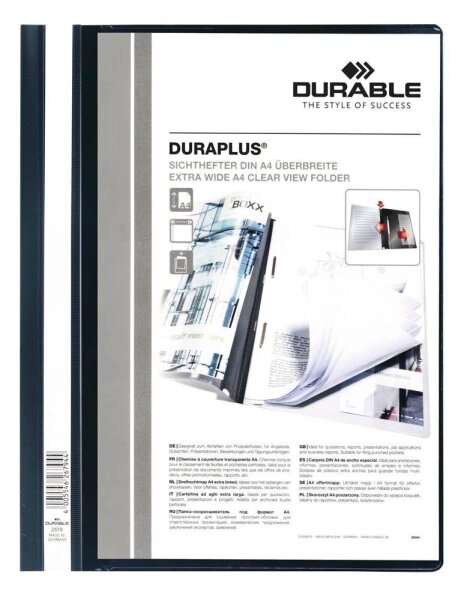DURABLE Präsentationshefter DURAPLUS Kunststoff schwarz DIN A4 überbreit, 25 St.