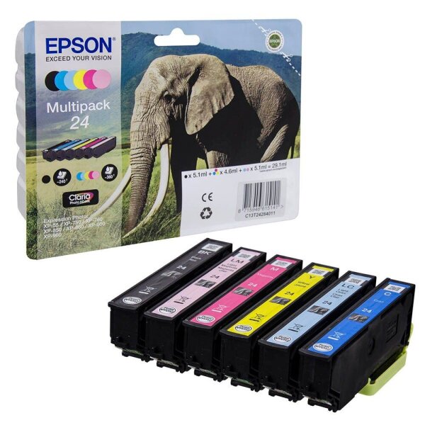 EPSON 24 / T2428 (Elefant) schwarz, cyan, magenta, gelb, light cyan, light magenta Druckerpatronen, 6er-Set