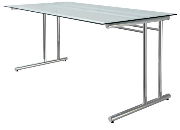 Kerkmann Schreibtisch Milchglas rechteckig, C-Fuß-Gestell chrom 160,0 x 80,0 cm