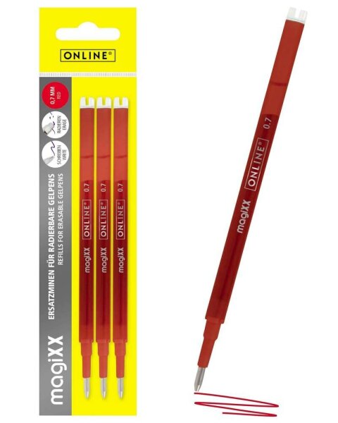ONLINE® magiXX Gelschreiberminen rot 0,7 mm 3 St.