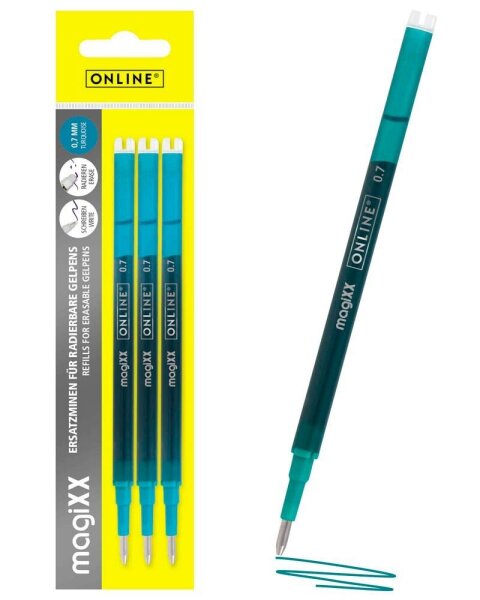 ONLINE® magiXX Gelschreiberminen türkis 0,7 mm 3 St.