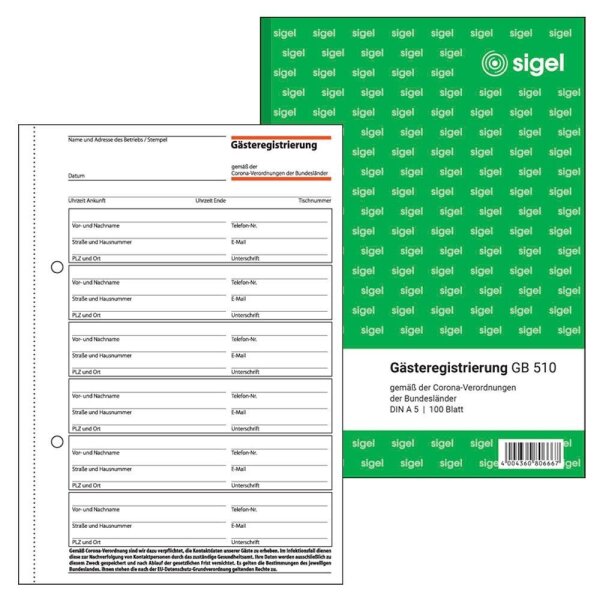 SIGEL Gästeregistrierung Formularbuch GB510, 1 St.