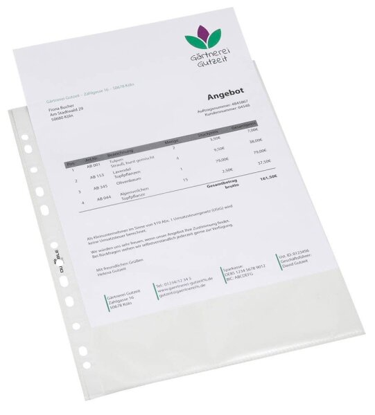 DURABLE Prospekthüllen DIN A4 transparent genarbt 0,06 mm, 100 St.