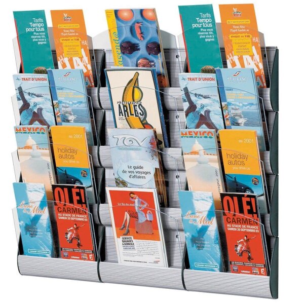 PAPERFLOW Wandprospekthalter Integral alu DIN A5, DIN A6 4/8 Fächern 23,2 x 9,0 x 69,0 cm, 3 St.
