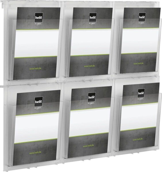 helit Wandprospekthalter the placativ transparent DIN A4 6 Fächern 85,2 x 6,8 x 65,2 cm, 1 St.