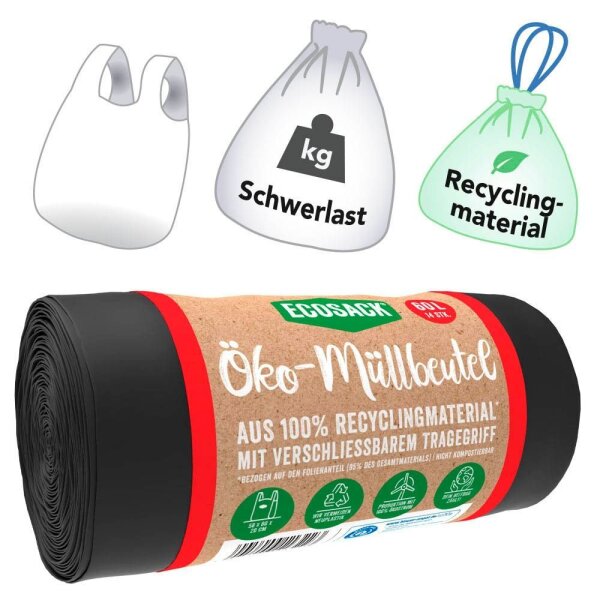 ECOSACK® Schwerlastsäcke 60,0 l schwarz 20 µm, 14 St.