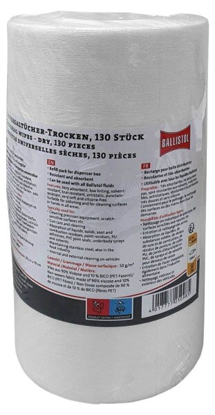 BALLISTOL Putztuchrolle trockene Universaltücher 1-lagig weiß, 130 Blätter, 1 Rolle