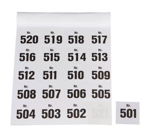 WOLF & APPENZELLER Klebenummern verschiedene Zahlen, schwarz 20,0 x 24,0 mm, 100 Etiketten